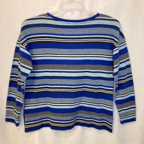 T by Talbots Blue/Gray Striped 100% Cotton Knit Sweater Size M Petite - Picture 2 of 8